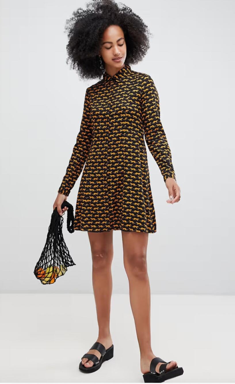 Monki Tiger Print Shirt Dress Size Small